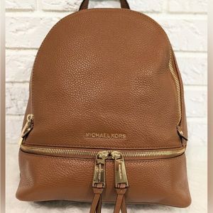 MICHAEL KORS Brown Tan Pebbled Leather Bookbag Purse Authentic Gold hardware Bag